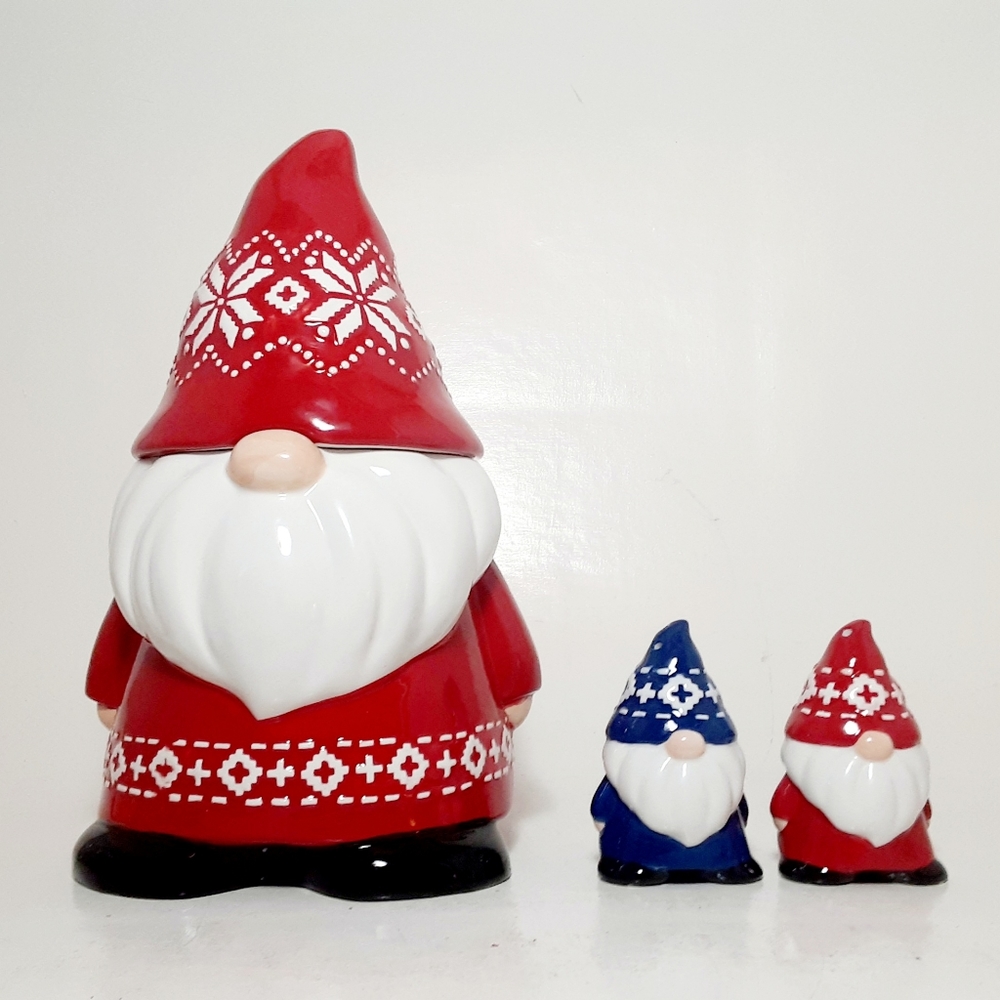 Bico Red Christmas Gnome Cookie Jar Salt Pepper